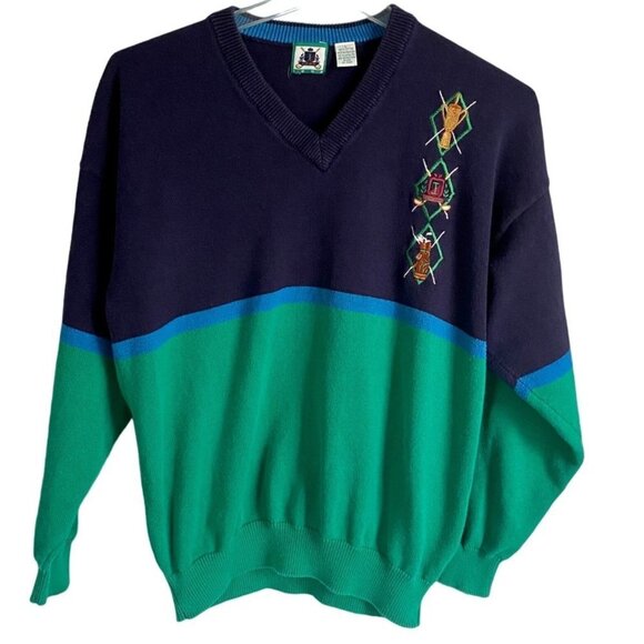Izod Sweater Blue Green with Embroidered Golf Items Men's Large - Picture 1 of 5
